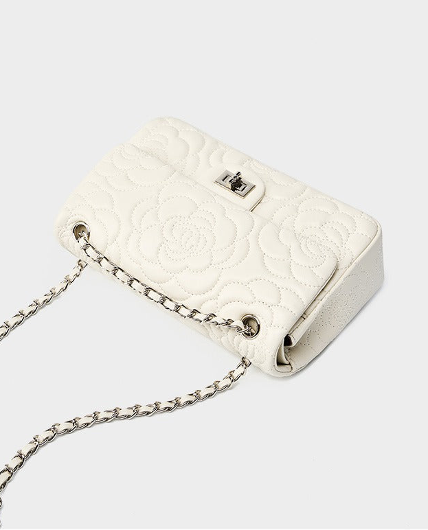 Floral Embroidered Leather Chain Bag