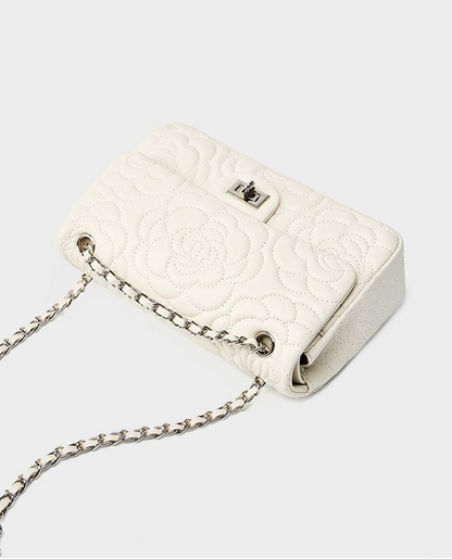 Floral Embroidered Leather Chain Bag