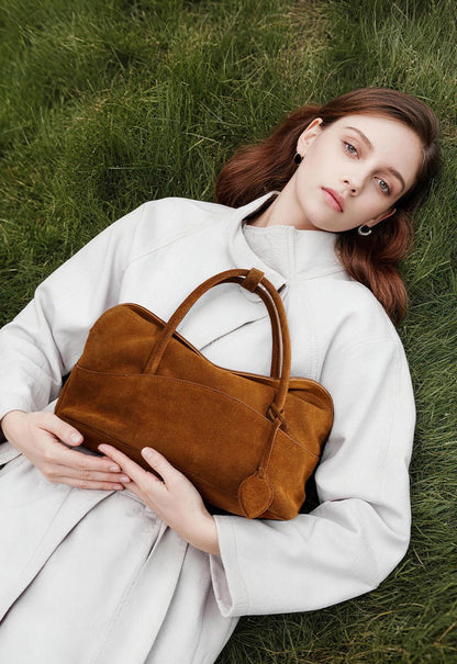 Large Suede Shoulder Boston Bag