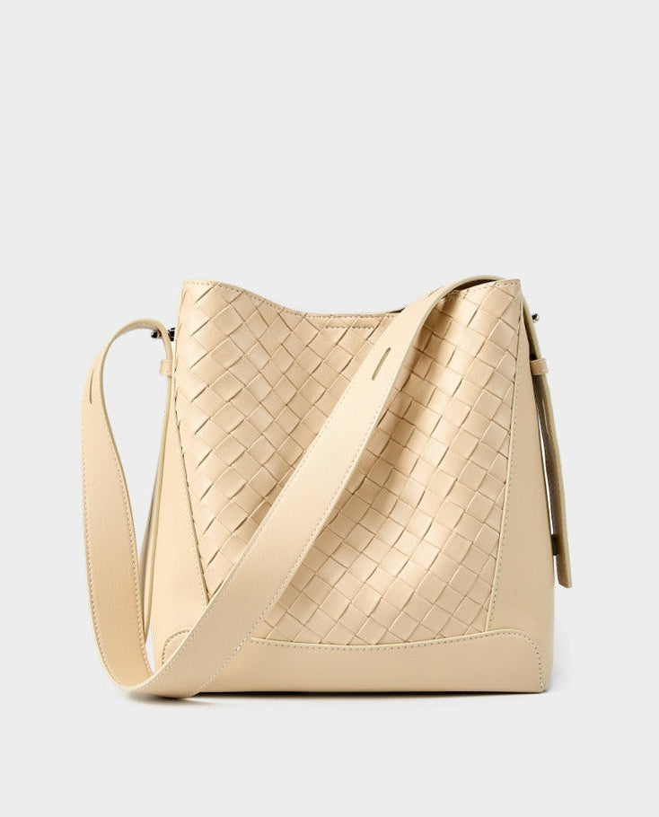 Woven Leather Bucket Shoulder Bag