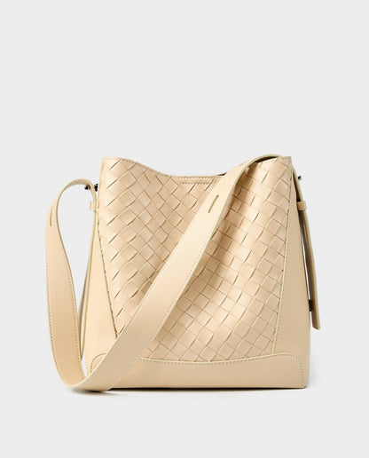 Woven Leather Bucket Shoulder Bag