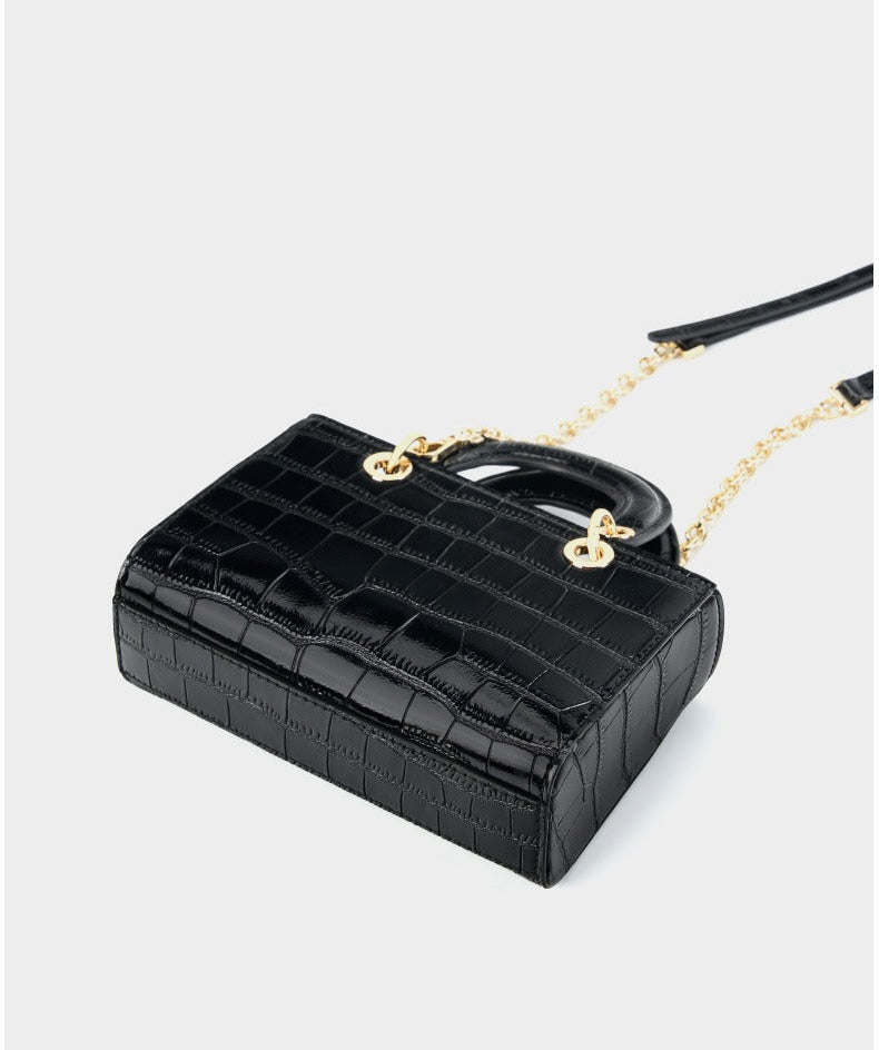 Crocodile Embossed Leather Handbag