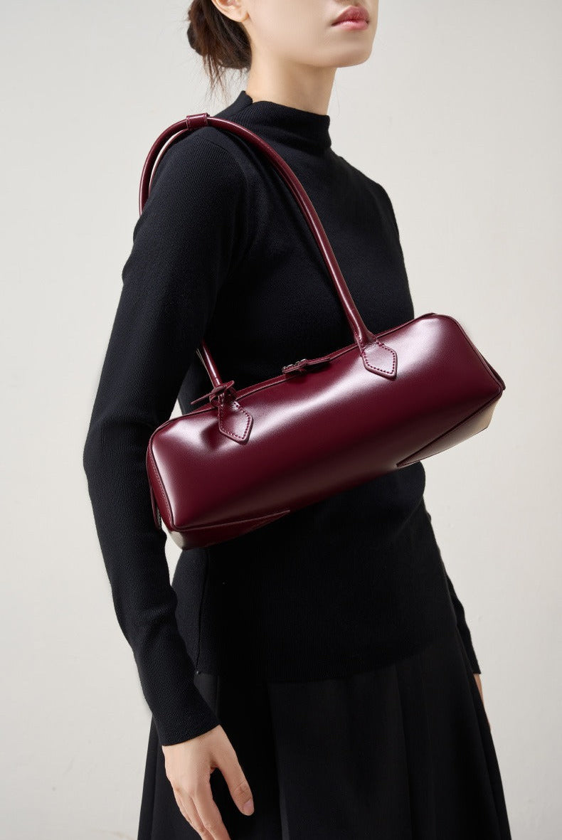 Genuine Leather East-West Shoulder Bag