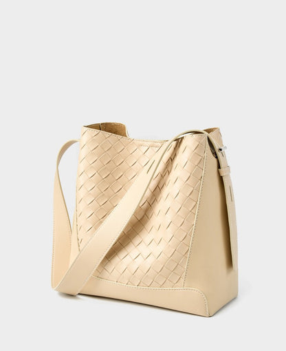 Woven Leather Bucket Shoulder Bag