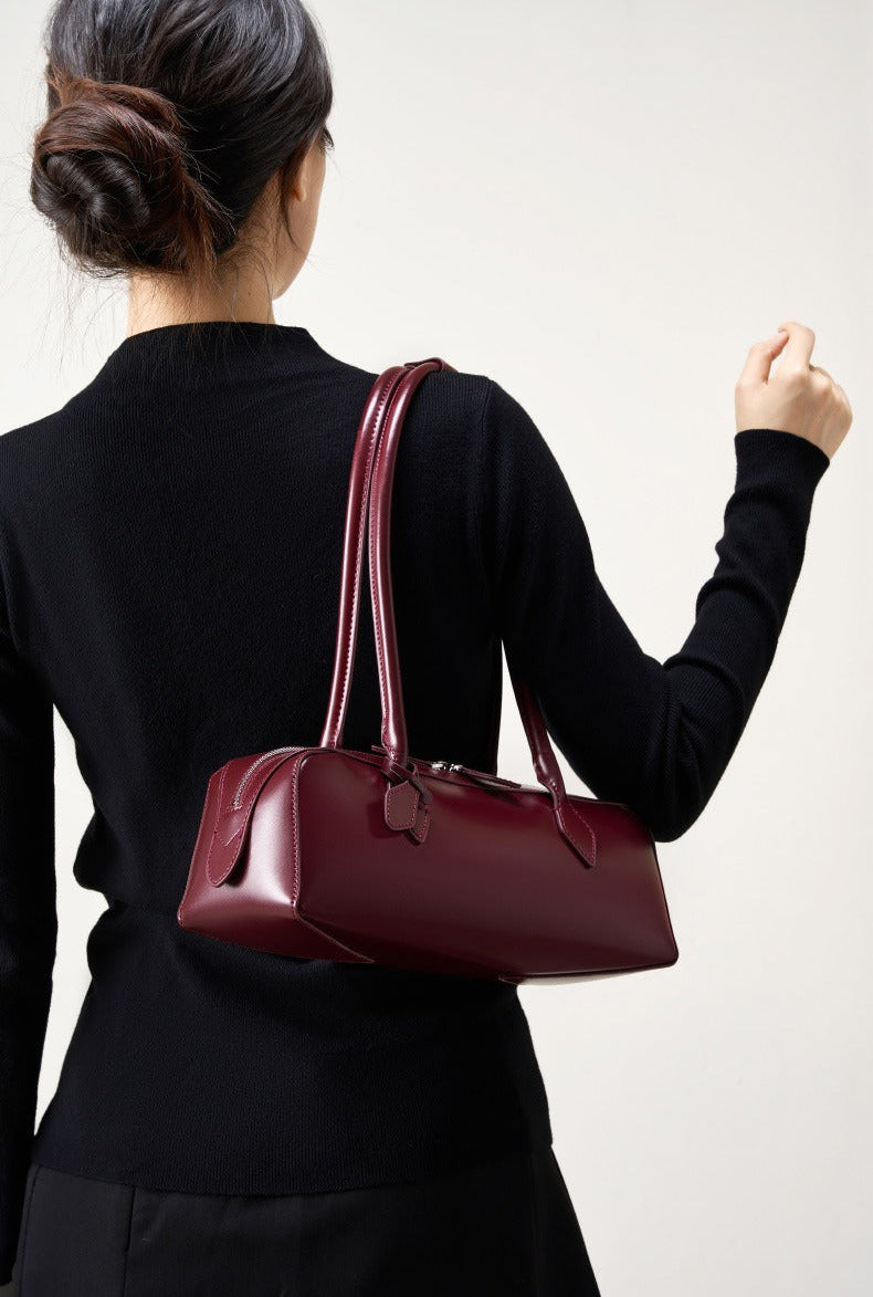 Genuine Leather East-West Shoulder Bag