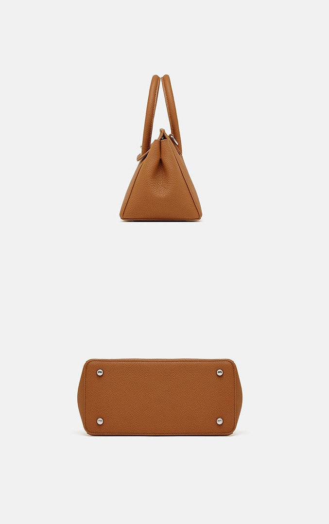 Textured Leather Twist Lock Handbag