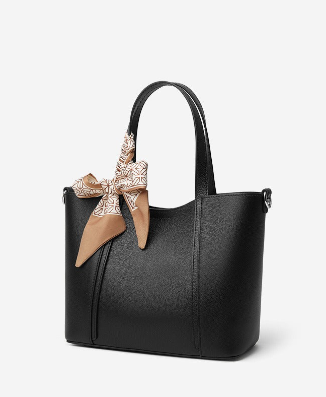 Silk Scarf Leather Tote Bag