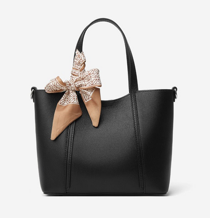 Silk Scarf Leather Tote Bag