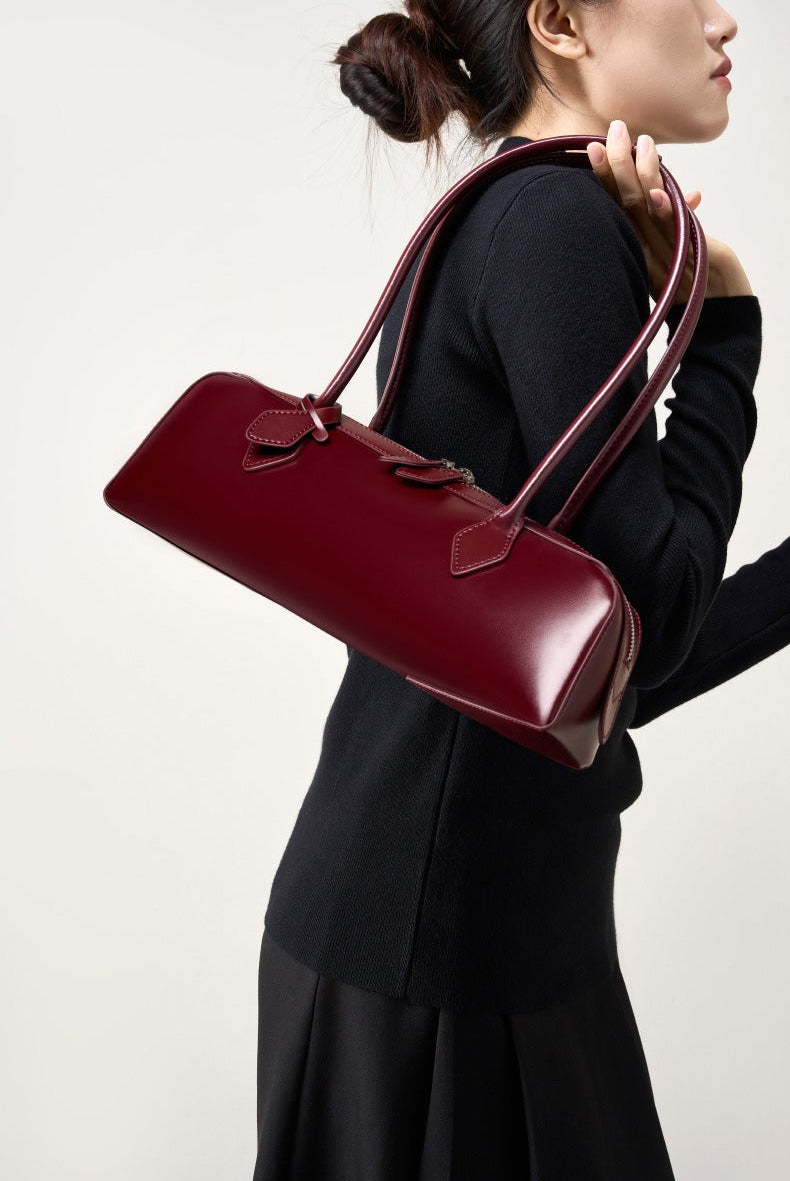 Genuine Leather East-West Shoulder Bag