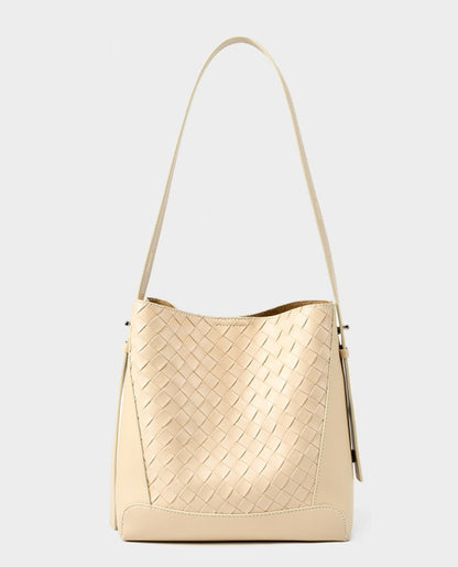 Woven Leather Bucket Shoulder Bag