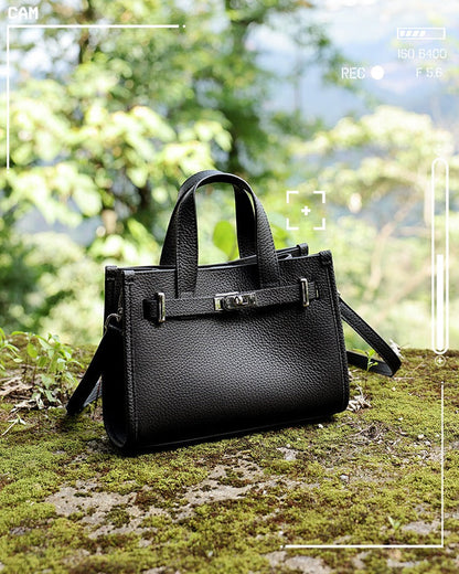 Pebbled Leather Turn-Lock Tote Handbag
