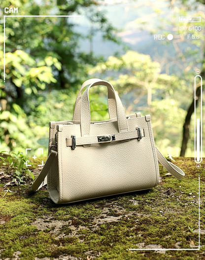 Pebbled Leather Turn-Lock Tote Handbag