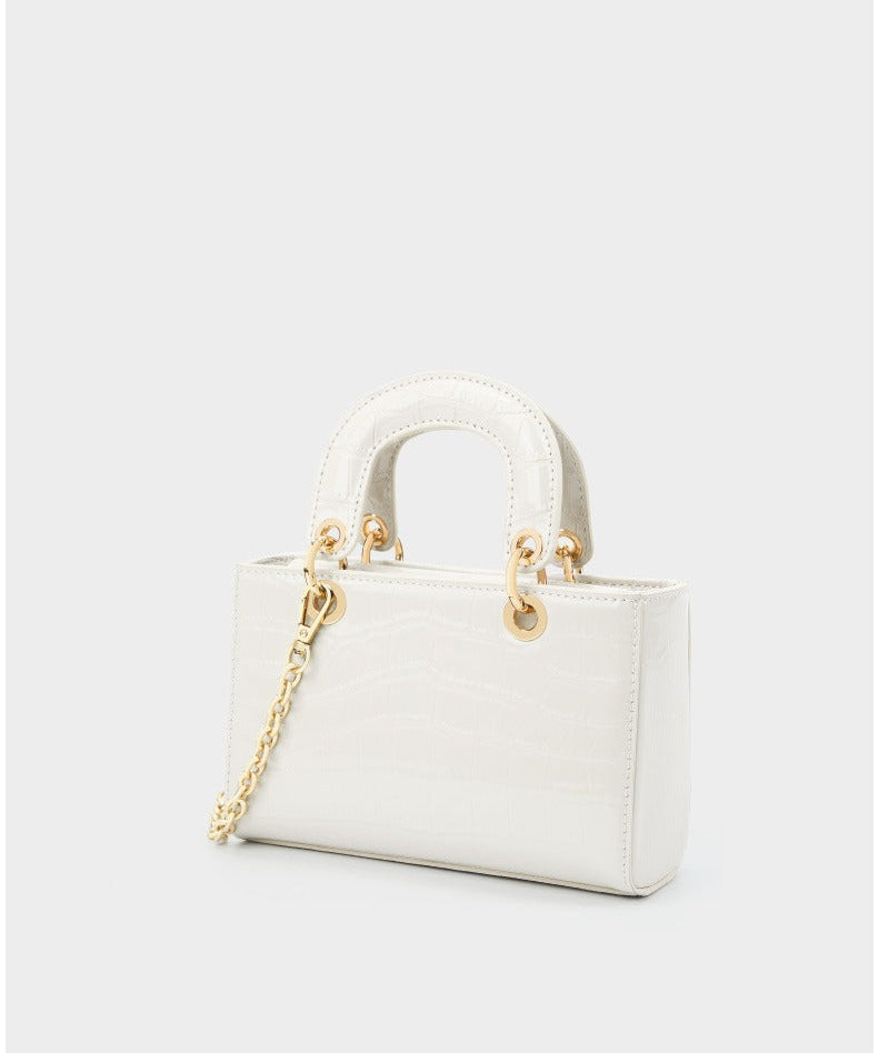 Crocodile Embossed Leather Handbag