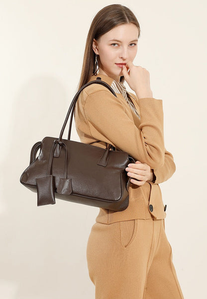Leather Shoulder Tote With Charm