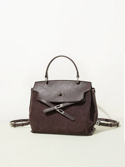 Suede Microfiber Top-Handle Shoulder Bag
