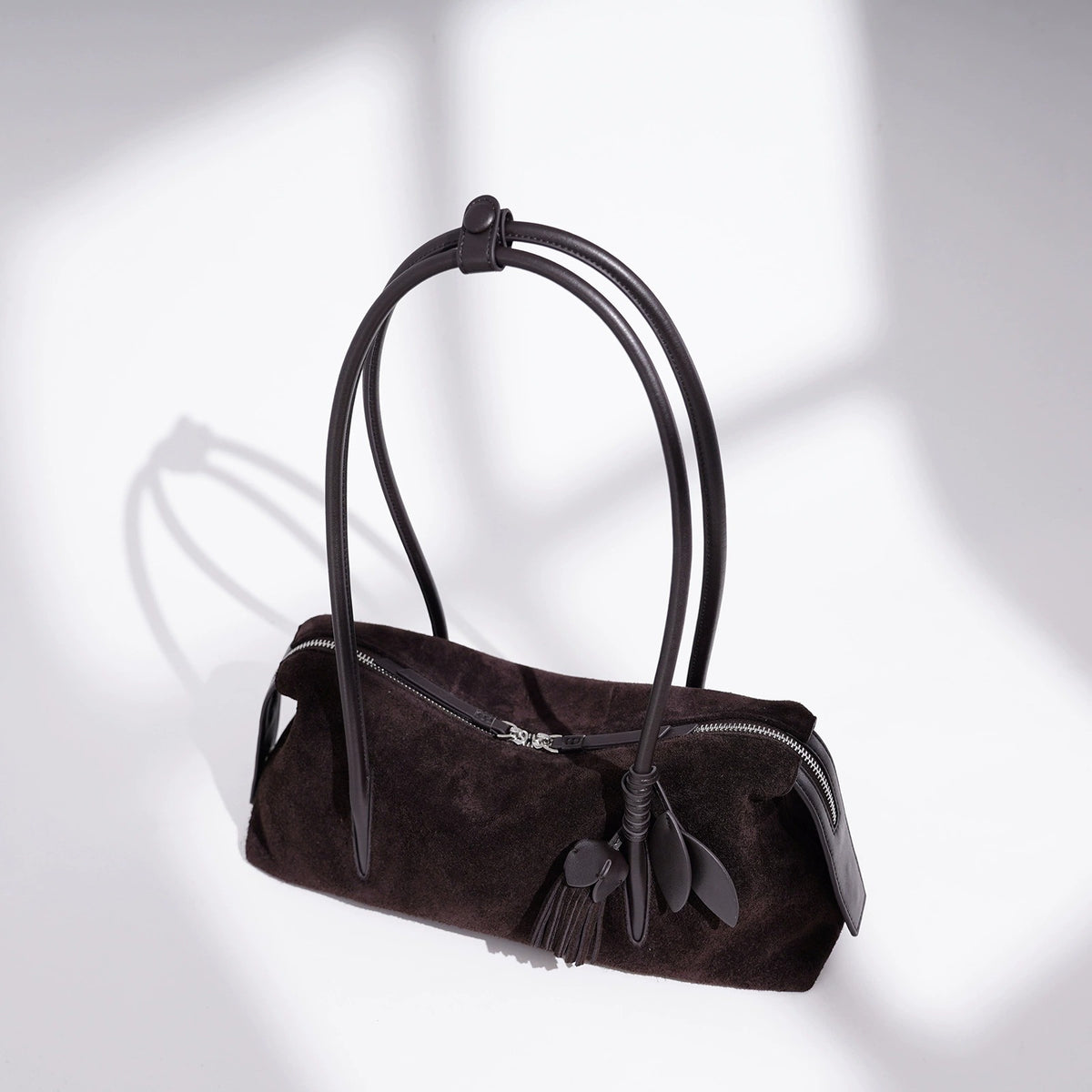 Suede Leaf Charm Shoulder Bag
