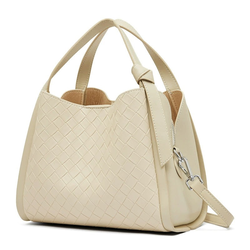 Woven Leather Bucket Tote Bag