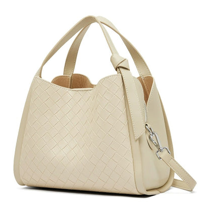 Woven Leather Bucket Tote Bag