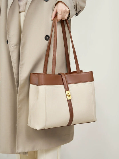 Colorblock Woven Leather Tote Bag