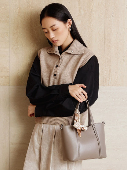 Silk Scarf Leather Tote Bag