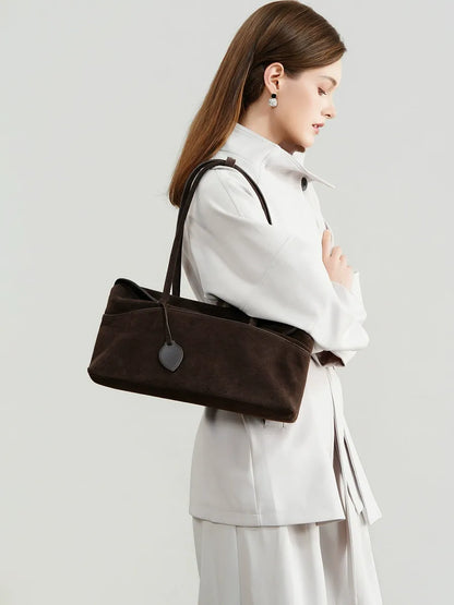 Large Suede Shoulder Boston Bag