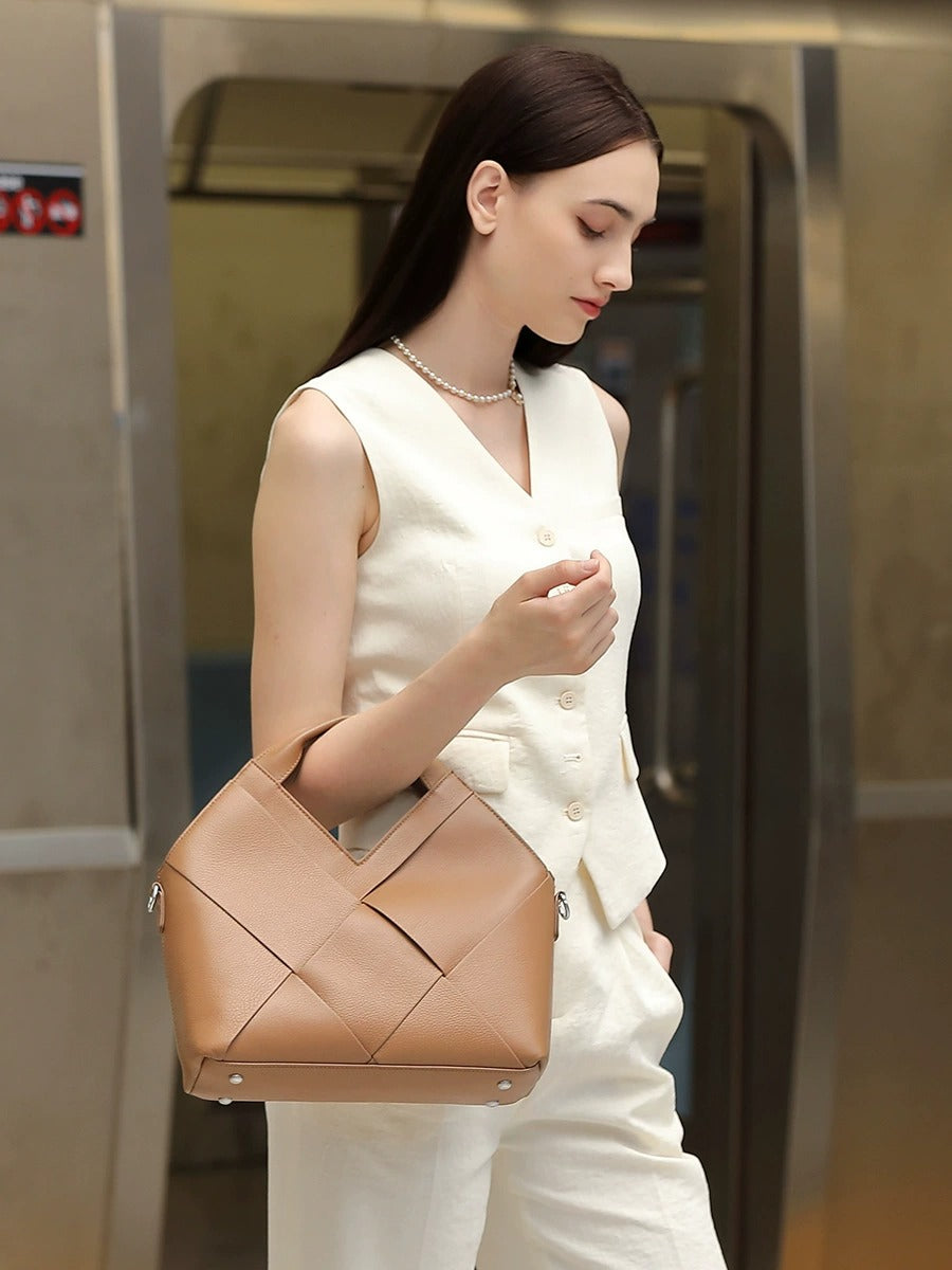 Woven Leather Geometric Tote Bag