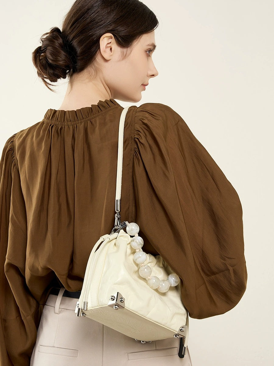 Chic Metallic Leather Drawstring Bag
