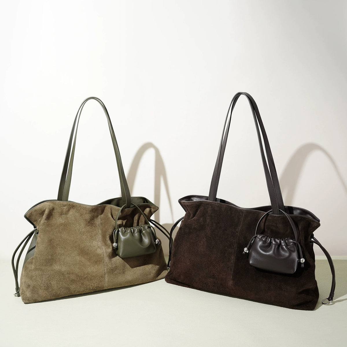 Large Suede Tote with Mini Pouch