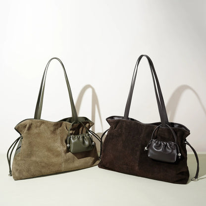 Large Suede Tote with Mini Pouch