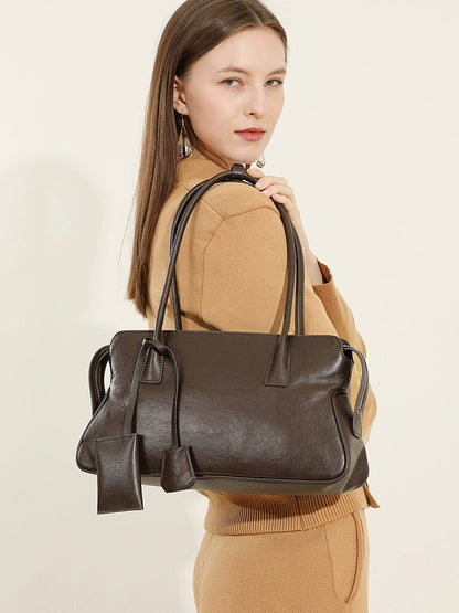 Leather Shoulder Tote With Charm
