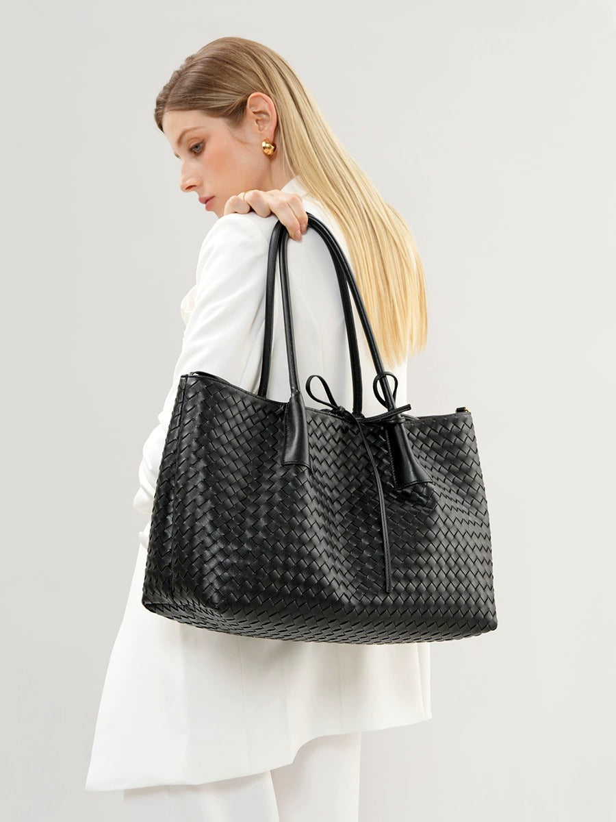 Aura Leather Woven Classic Tote Bag