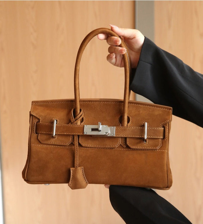 Suede Flap Top-Handle Bag