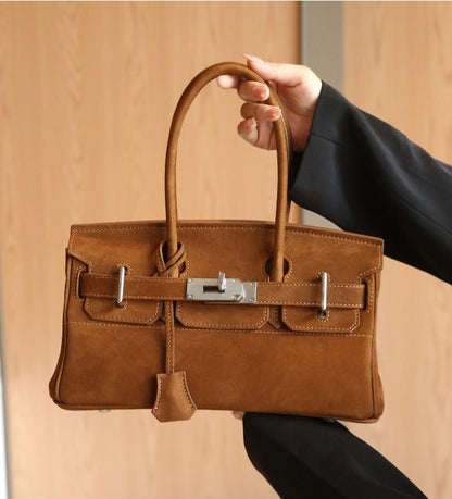 Suede Flap Top-Handle Bag