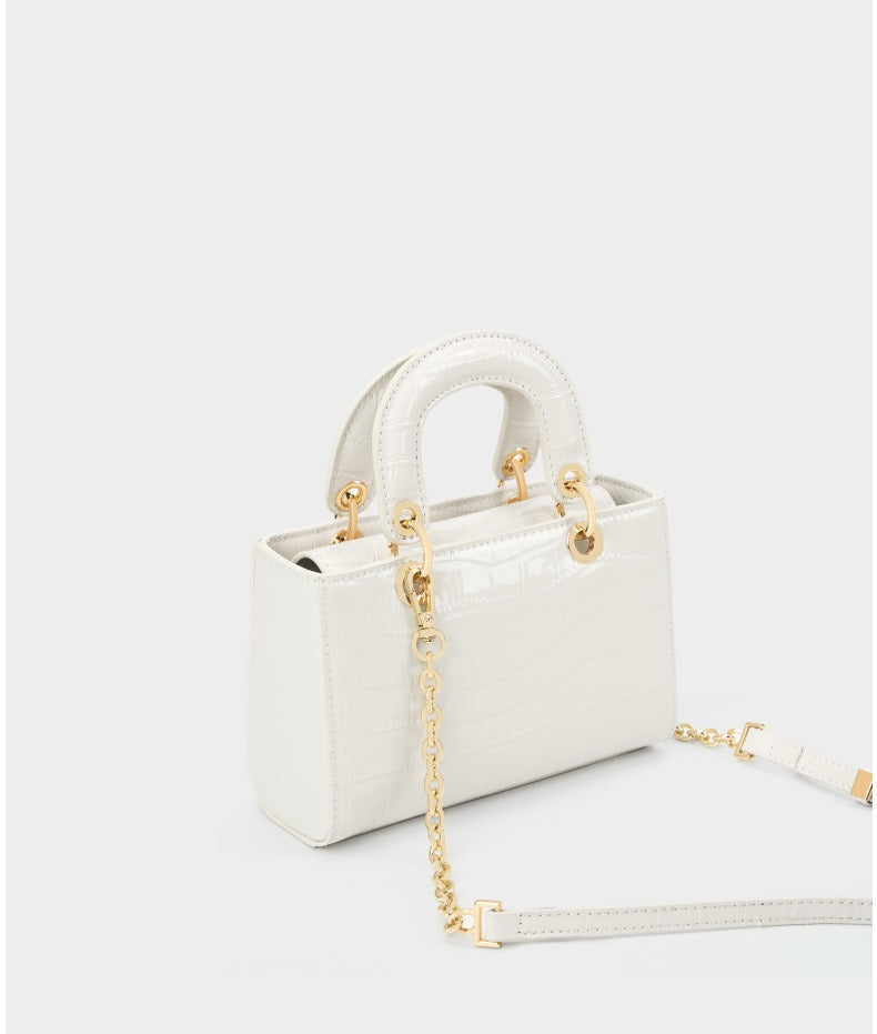 Crocodile Embossed Leather Handbag