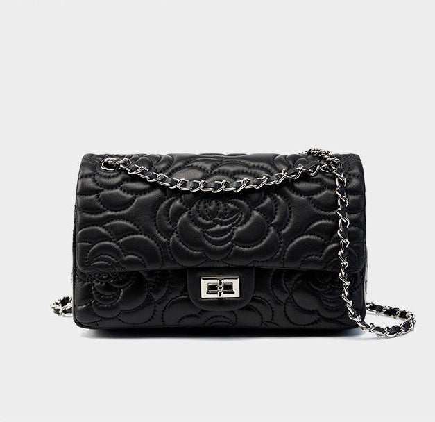 Floral Embroidered Leather Chain Bag