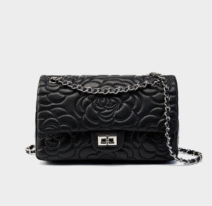 Floral Embroidered Leather Chain Bag