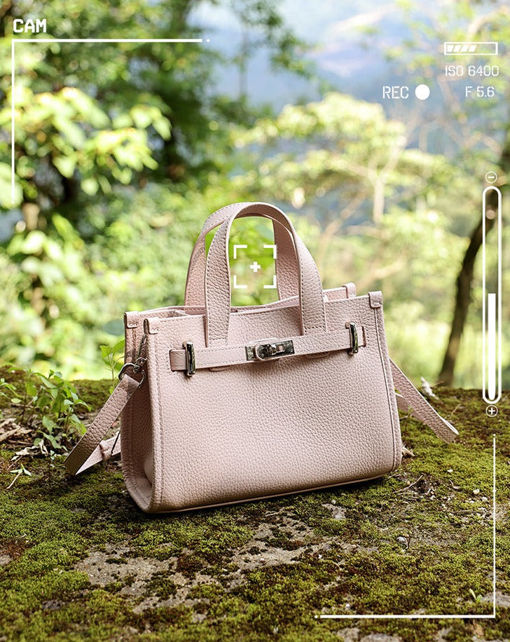 Pebbled Leather Turn-Lock Tote Handbag