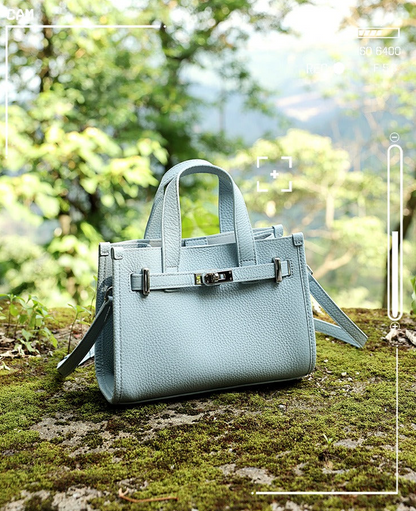 Pebbled Leather Turn-Lock Tote Handbag