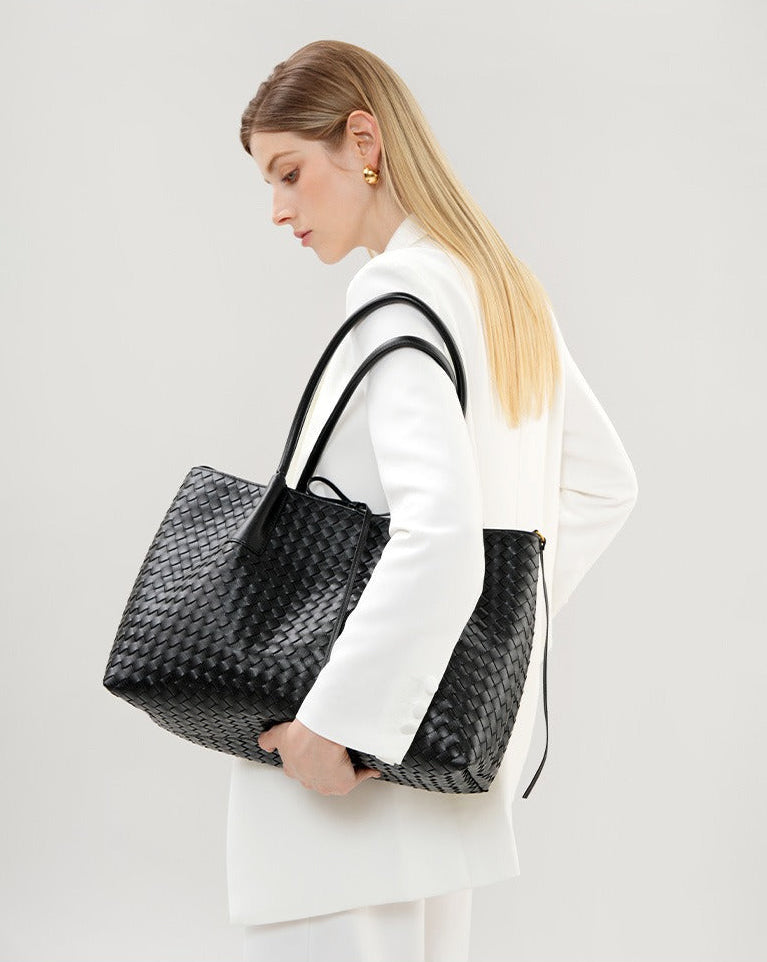 Aura Leather Woven Classic Tote Bag