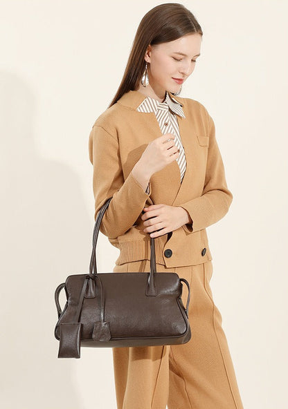 Leather Shoulder Tote With Charm