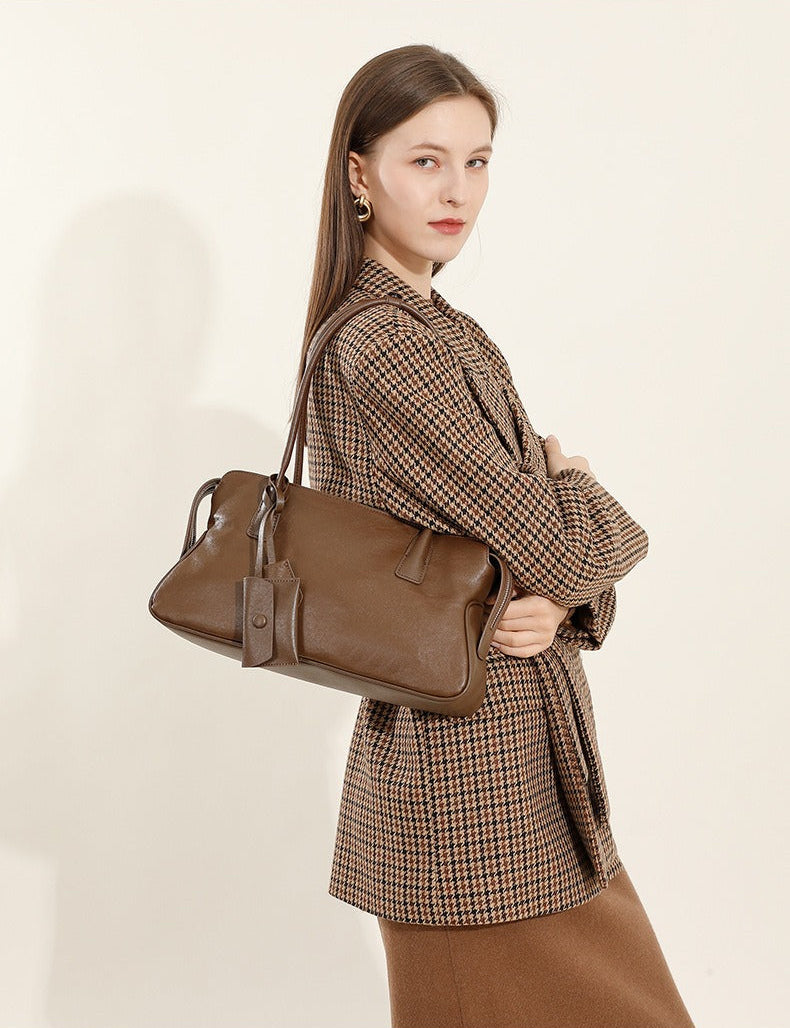 Leather Shoulder Tote With Charm