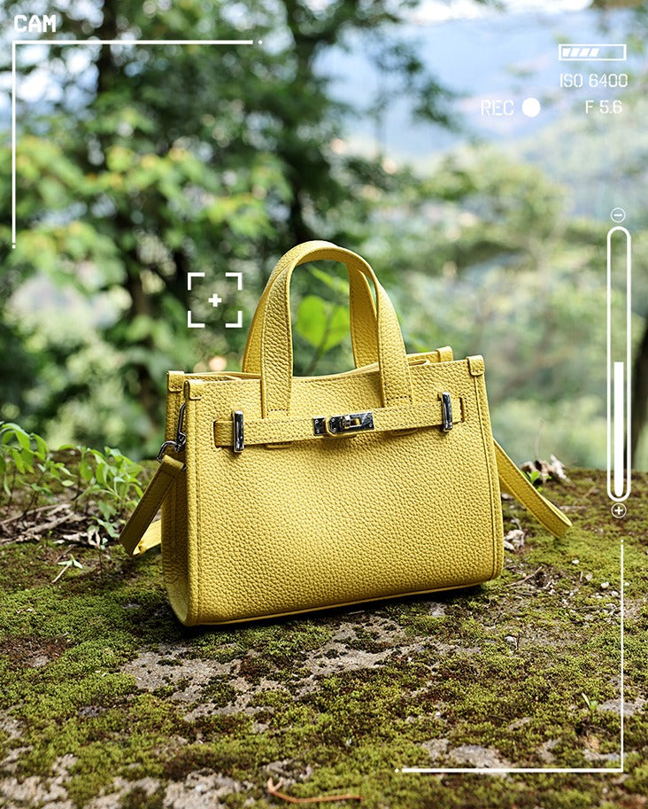 Pebbled Leather Turn-Lock Tote Handbag