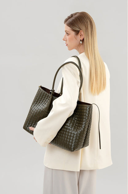 Aura Leather Woven Classic Tote Bag