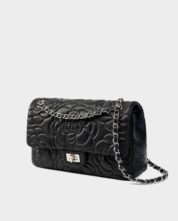 Floral Embroidered Leather Chain Bag