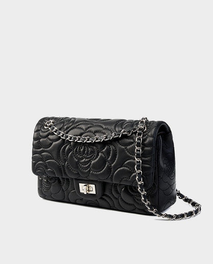 Floral Embroidered Leather Chain Bag