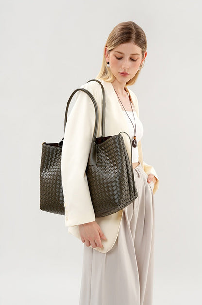Aura Leather Woven Classic Tote Bag