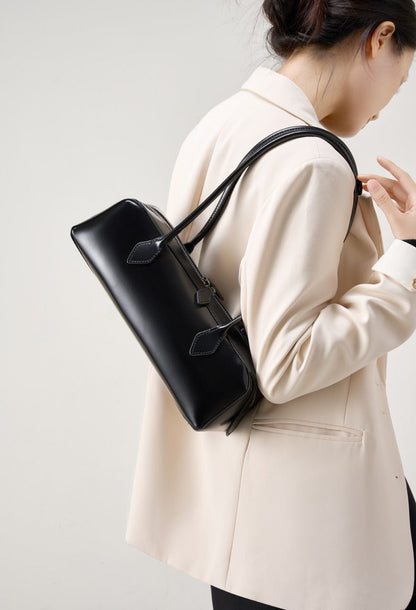 Genuine Leather East-West Shoulder Bag