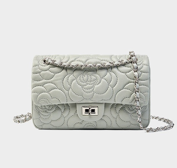 Floral Embroidered Leather Chain Bag