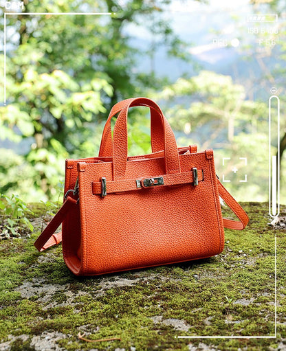 Pebbled Leather Turn-Lock Tote Handbag