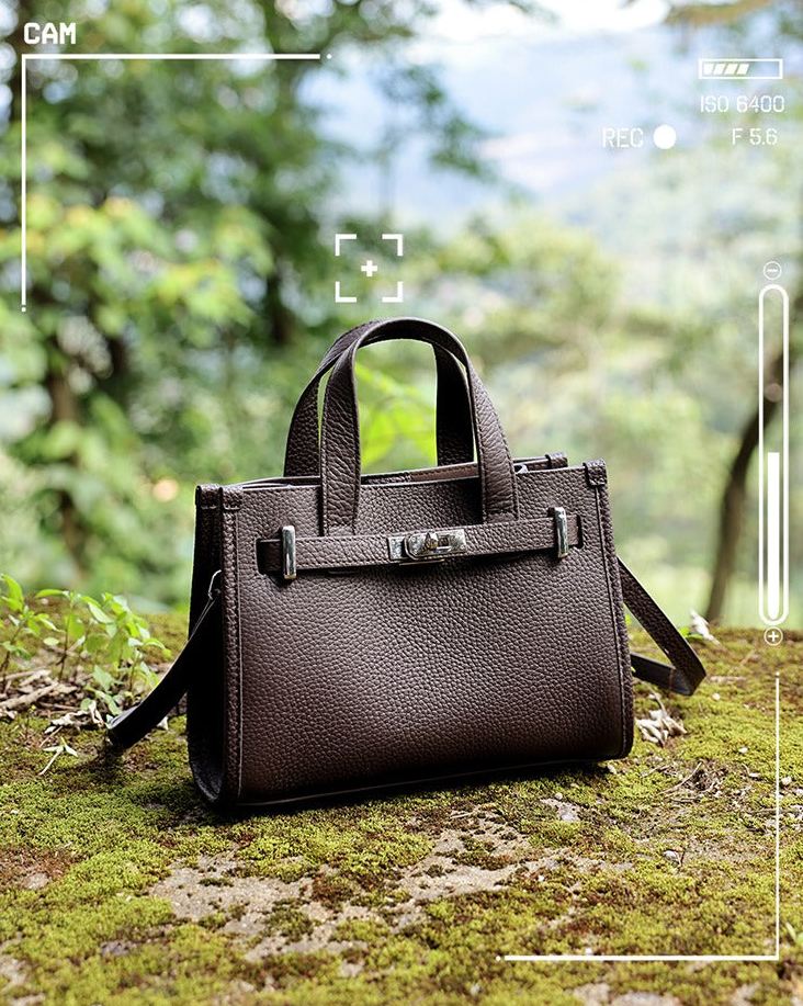 Pebbled Leather Turn-Lock Tote Handbag